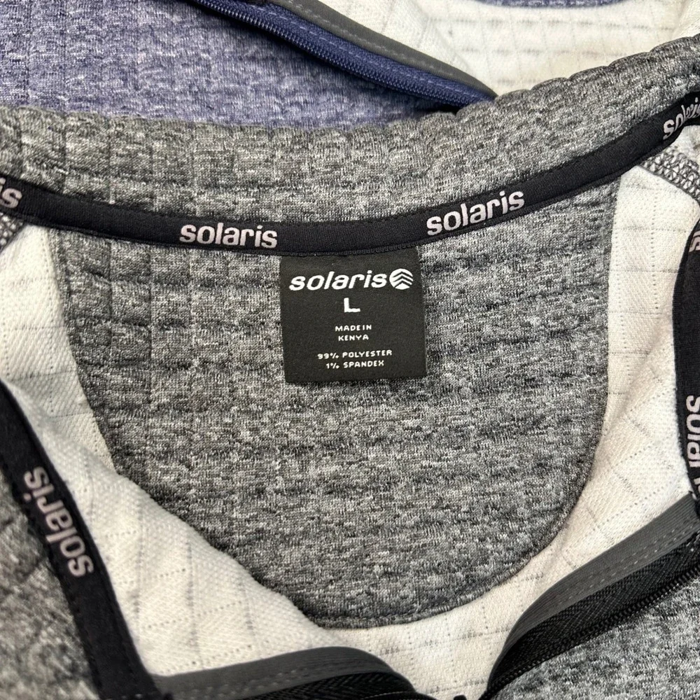 Solaris Quarter Zip Pullover Men L Gray Blue Quilted Grid Fleece 2 Pack Excellen